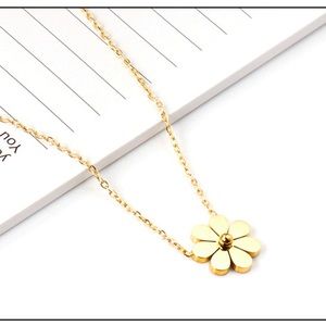 14K gold plated flower chain necklace 16 inches hypoallergenic tarnish free